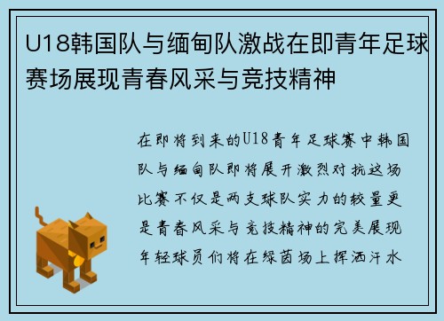 U18韩国队与缅甸队激战在即青年足球赛场展现青春风采与竞技精神
