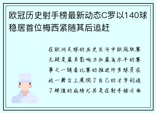 欧冠历史射手榜最新动态C罗以140球稳居首位梅西紧随其后追赶