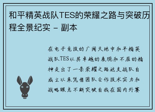 和平精英战队TES的荣耀之路与突破历程全景纪实 - 副本